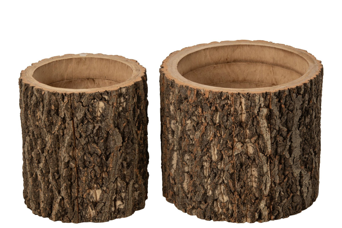 Set Of 2 Flowerpot Tree Trunk Paulownia Wood Natural