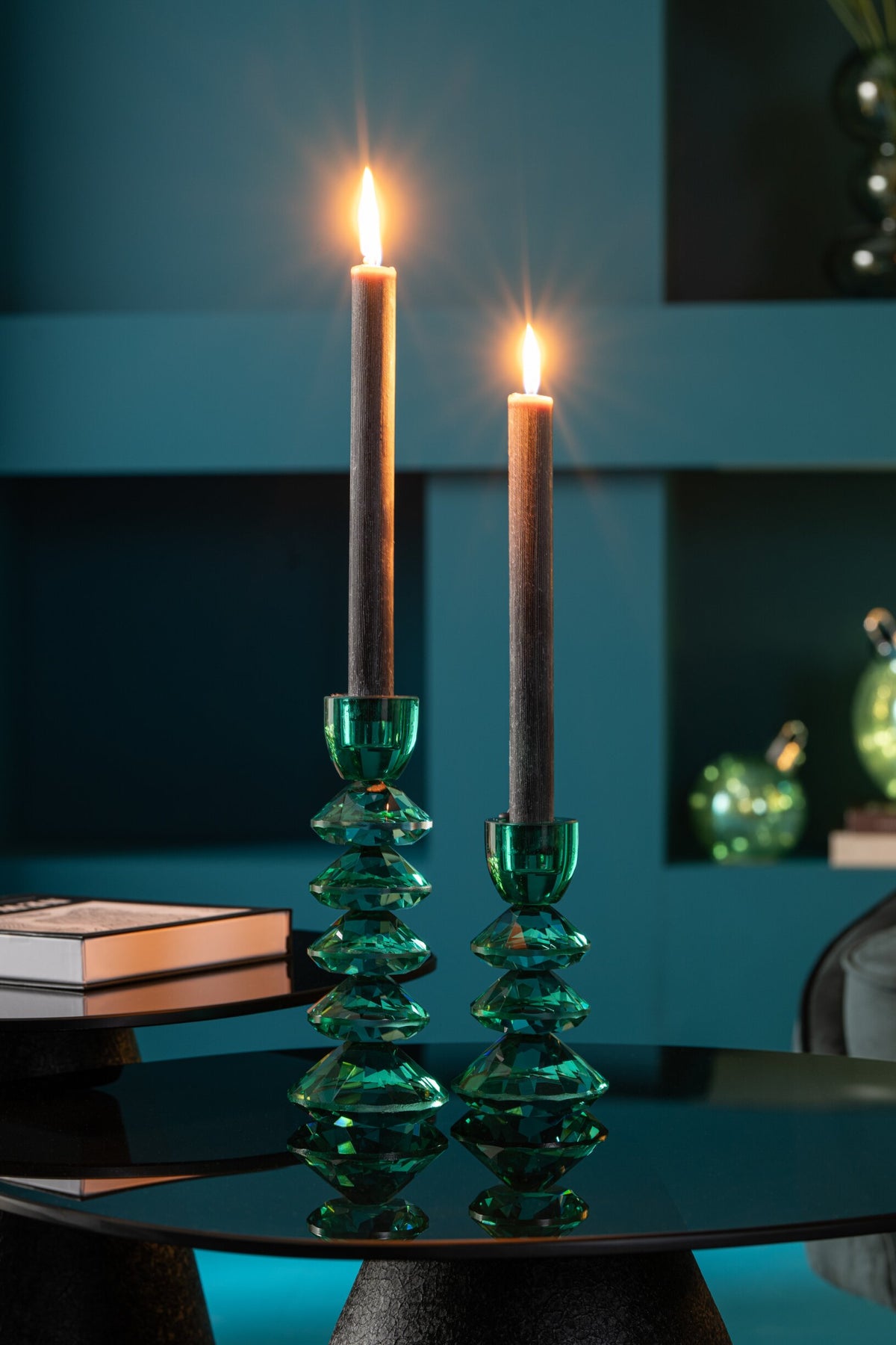 Set Van 2 Kaarshouder Glas Turquoise