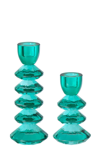 Set Van 2 Kaarshouder Glas Turquoise