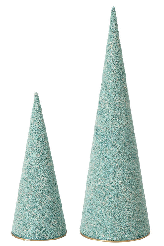Set Of 2 Cone Iron/Beads Azure Blue