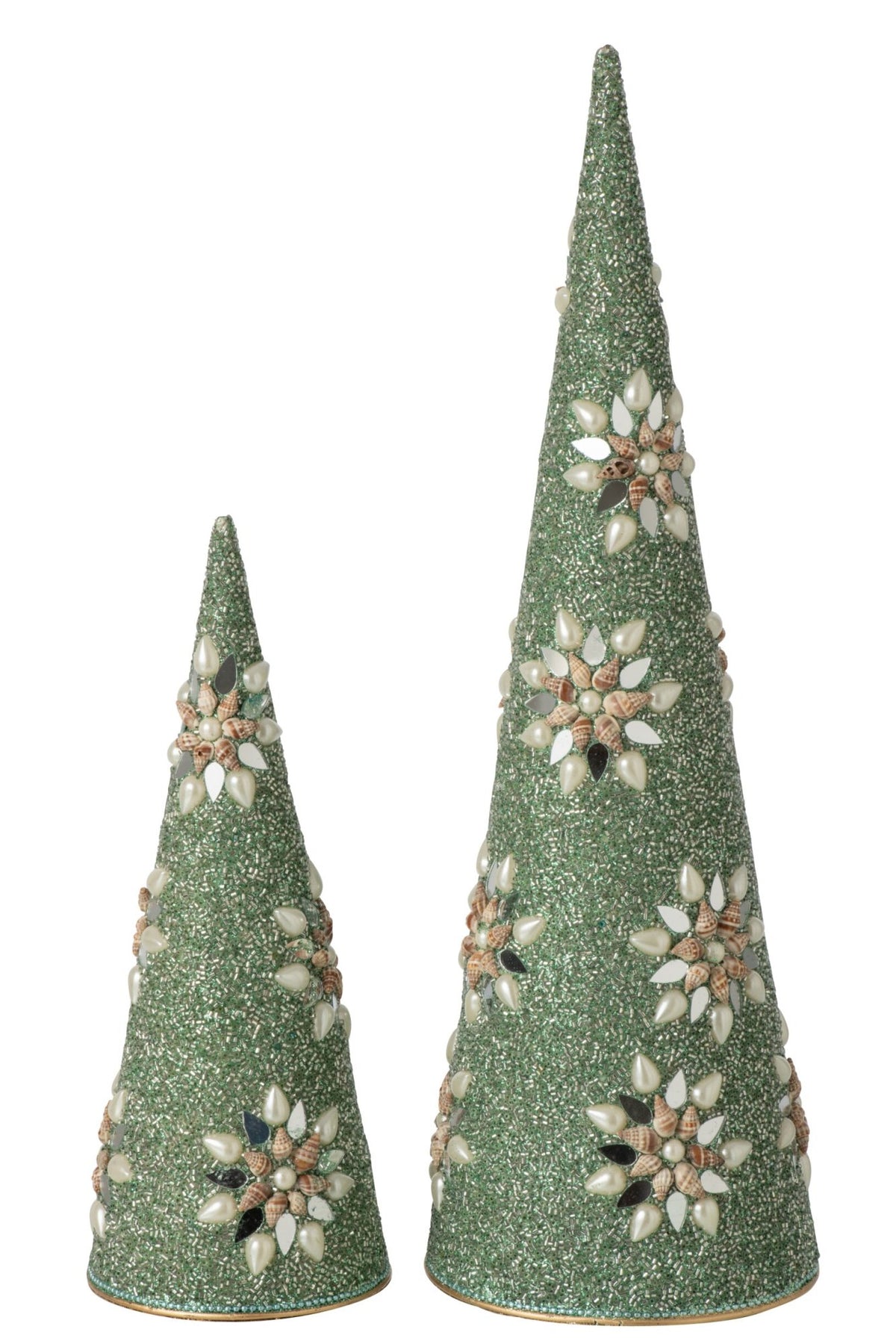 Set Of 2 Cone Iron/Beads/Shell Light Green/White