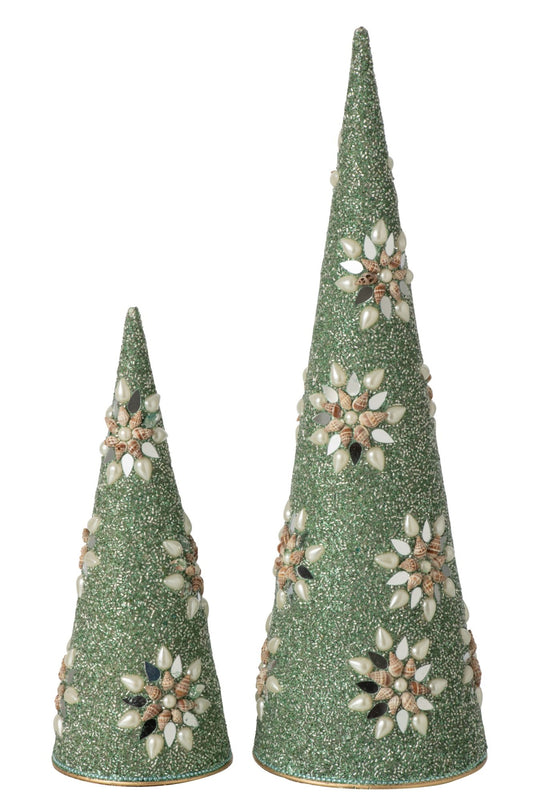 Set Of 2 Cone Iron/Beads/Shell Light Green/White