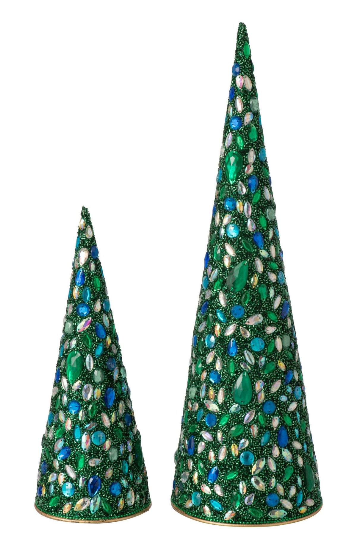 Set Of 2 Cone Iron/Beads Green/Blue