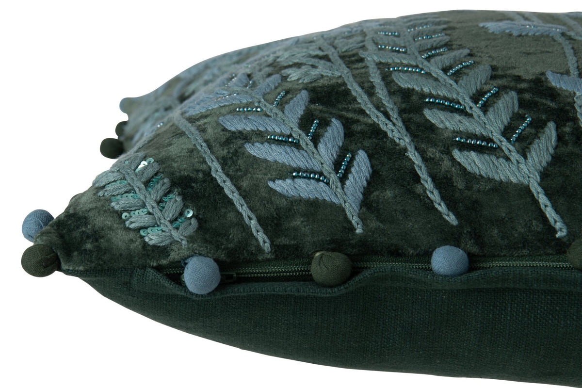 Cushion Leaves + Flowers Square Viscose Dark Green/Turquoise