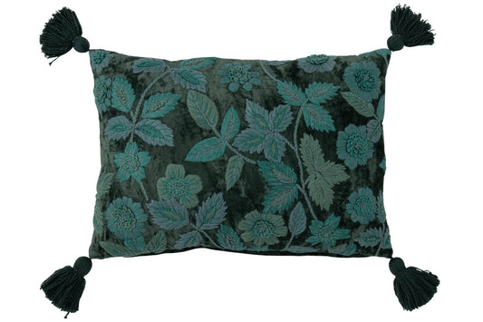 Cushion Leaves Rectangle Viscose Dark Green/Turquoise