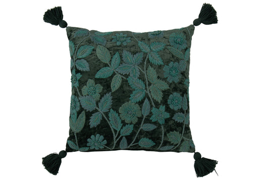 Cushion Leaves Square Viscose Dark Green/Turquoise