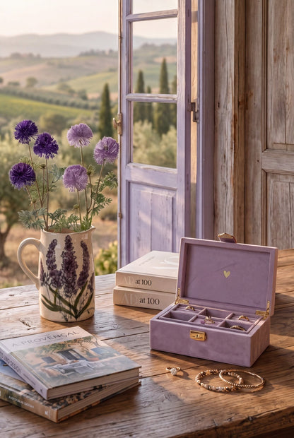 Jewelry box organizer compartments velvet lilac