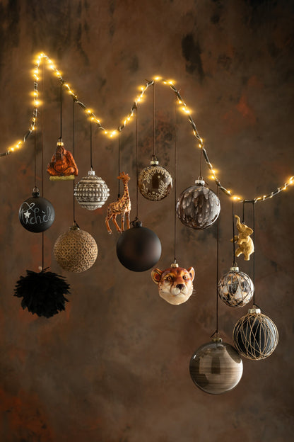 Box Of 6 Christmas Baubles Giraffe Glass Brown Mix