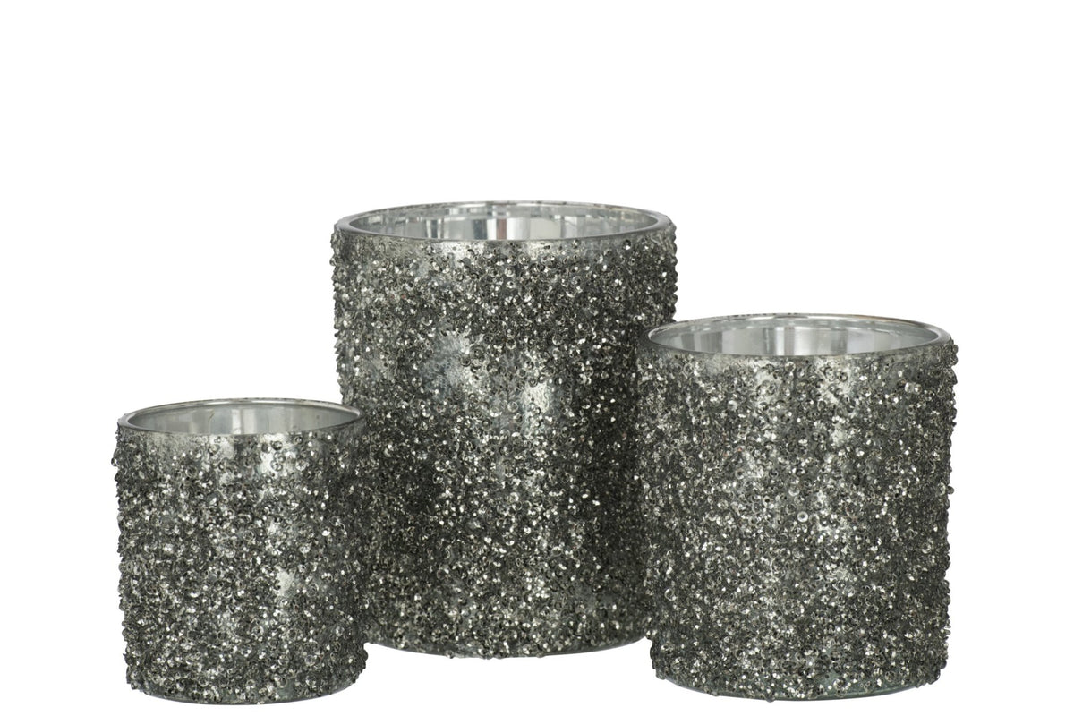 T-Lichthouder Glitter Glas Smokey Grijs Large