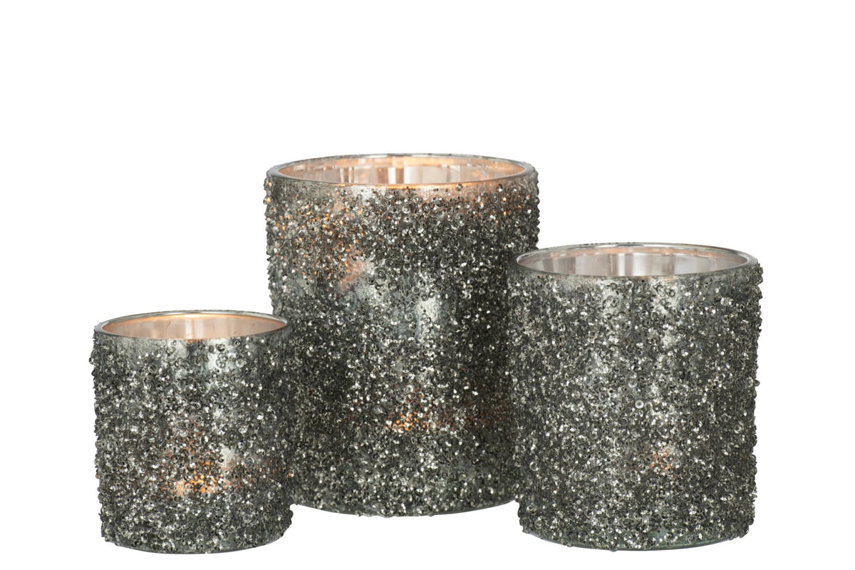 T-Lichthouder Glitter Glas Smokey Grijs Large