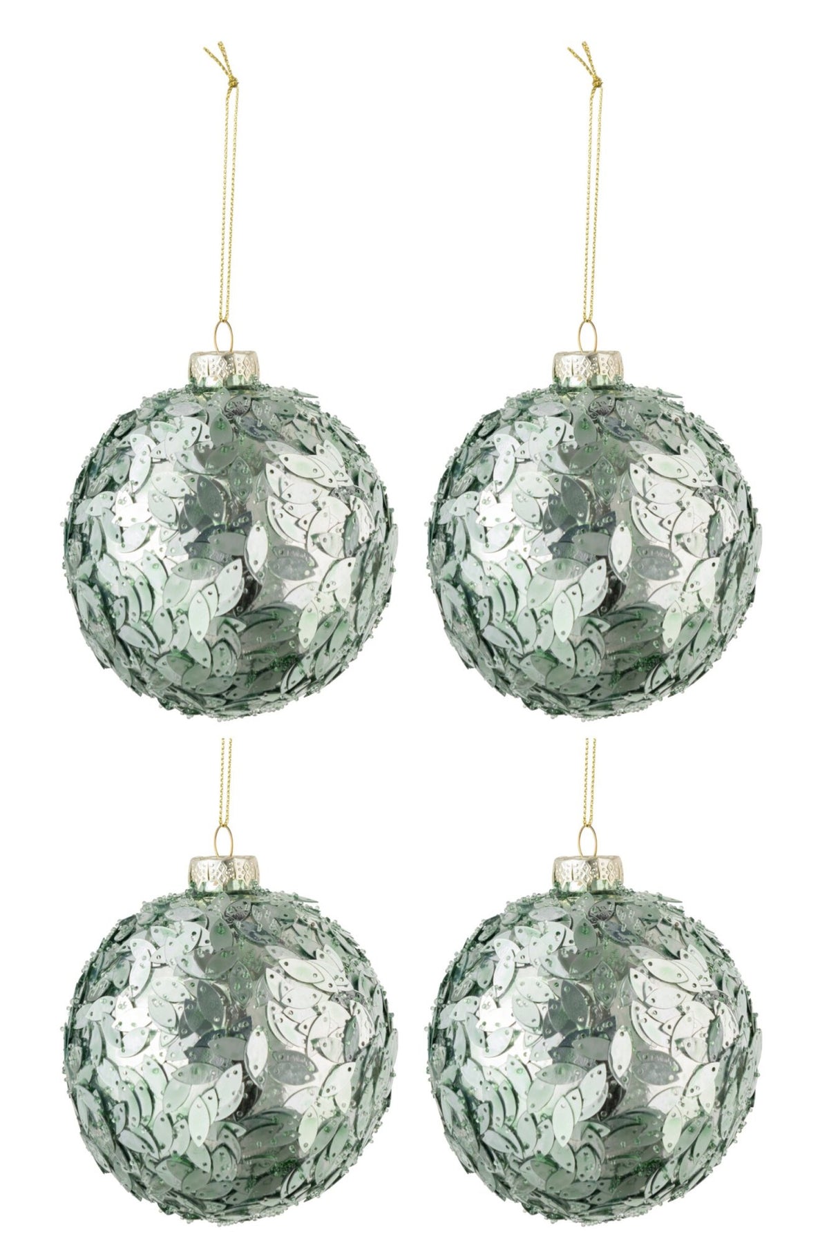 Box Of 4 Christmas Baubles Sequins Glass Light Azure Medium