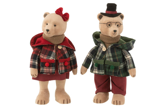 Bear Standing Boy/Girl Textile Green/Red Large Assortment Of 2