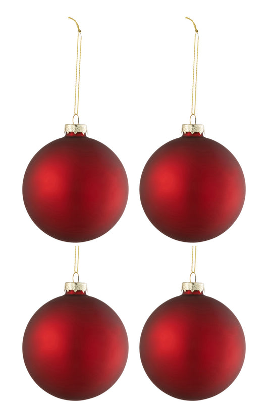 Box Of 4 Christmas Baubles Regular Glass Matte Red Medium