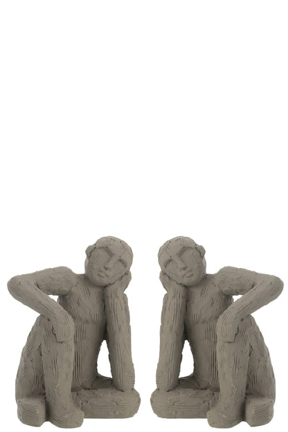 Set Of 2 Bookend Sitting Cement Grey Large