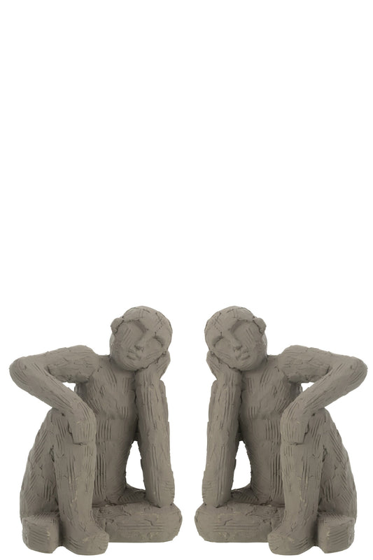 Set Of 2 Bookend Sitting Cement Grey Large