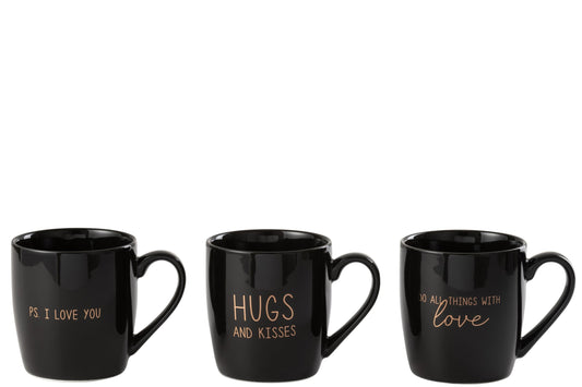Mok love keramiek zwart assortiment van 3
