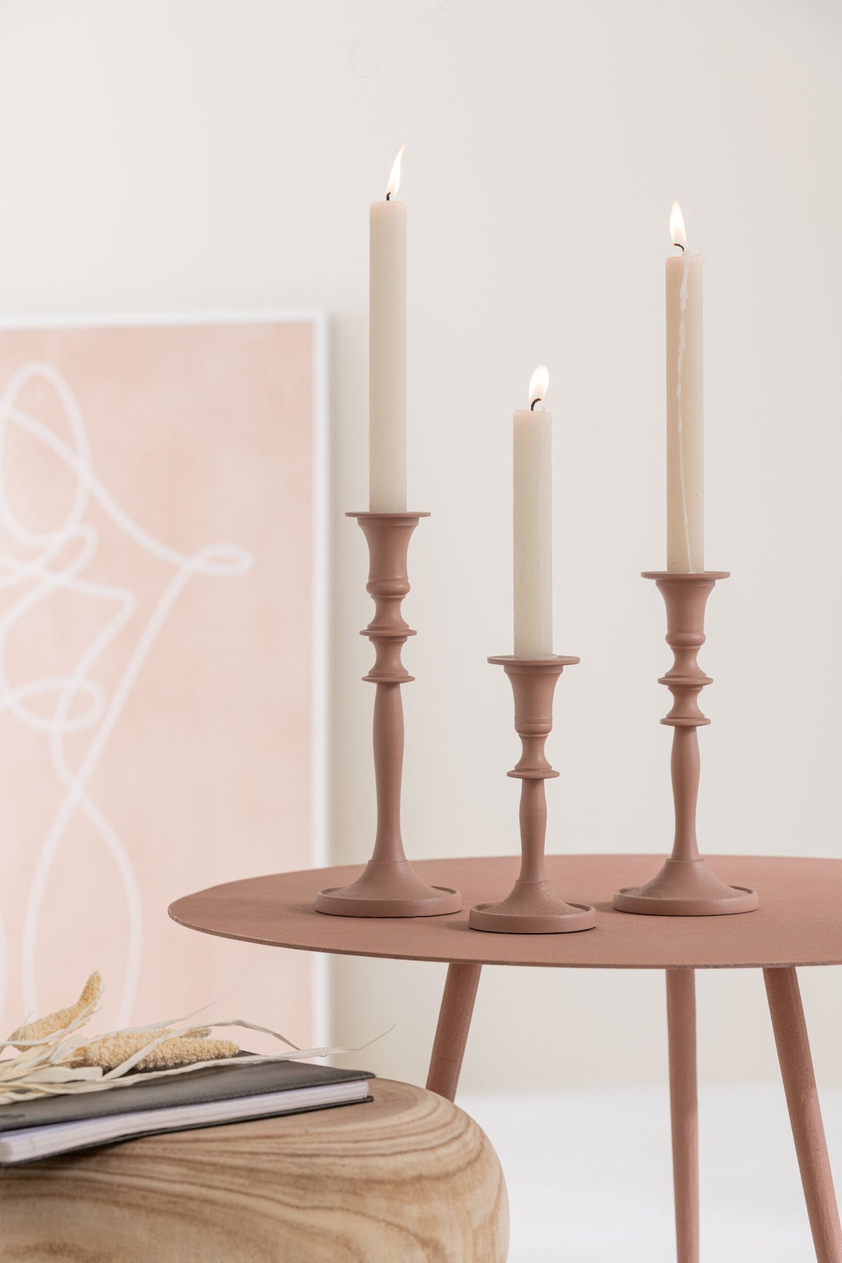 Set Of 3 Sidetable Iron Old Pink