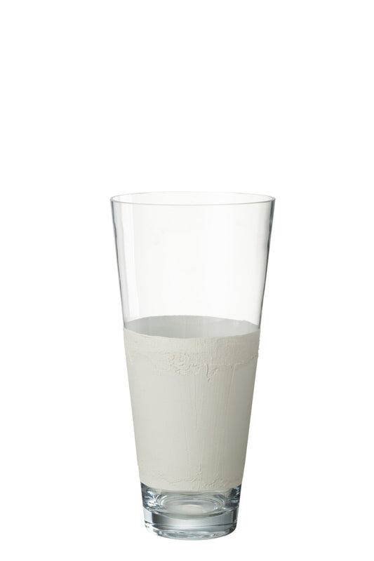 Vase Delph Glass Transparent/White Medium