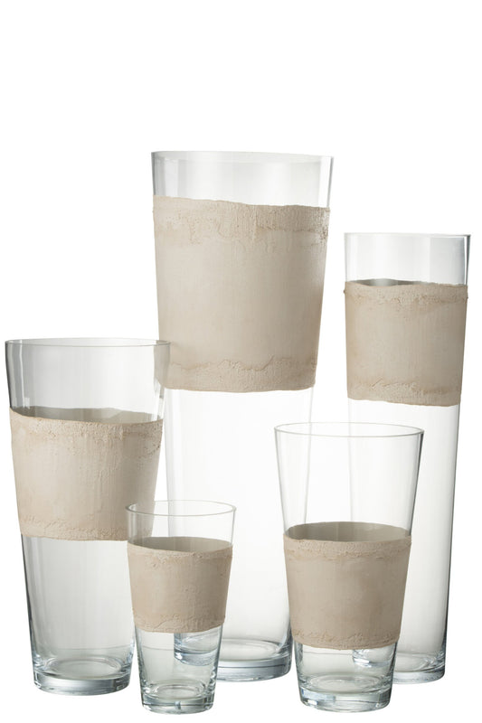 Vase Delph Glass Transparent/Beige Extra Large