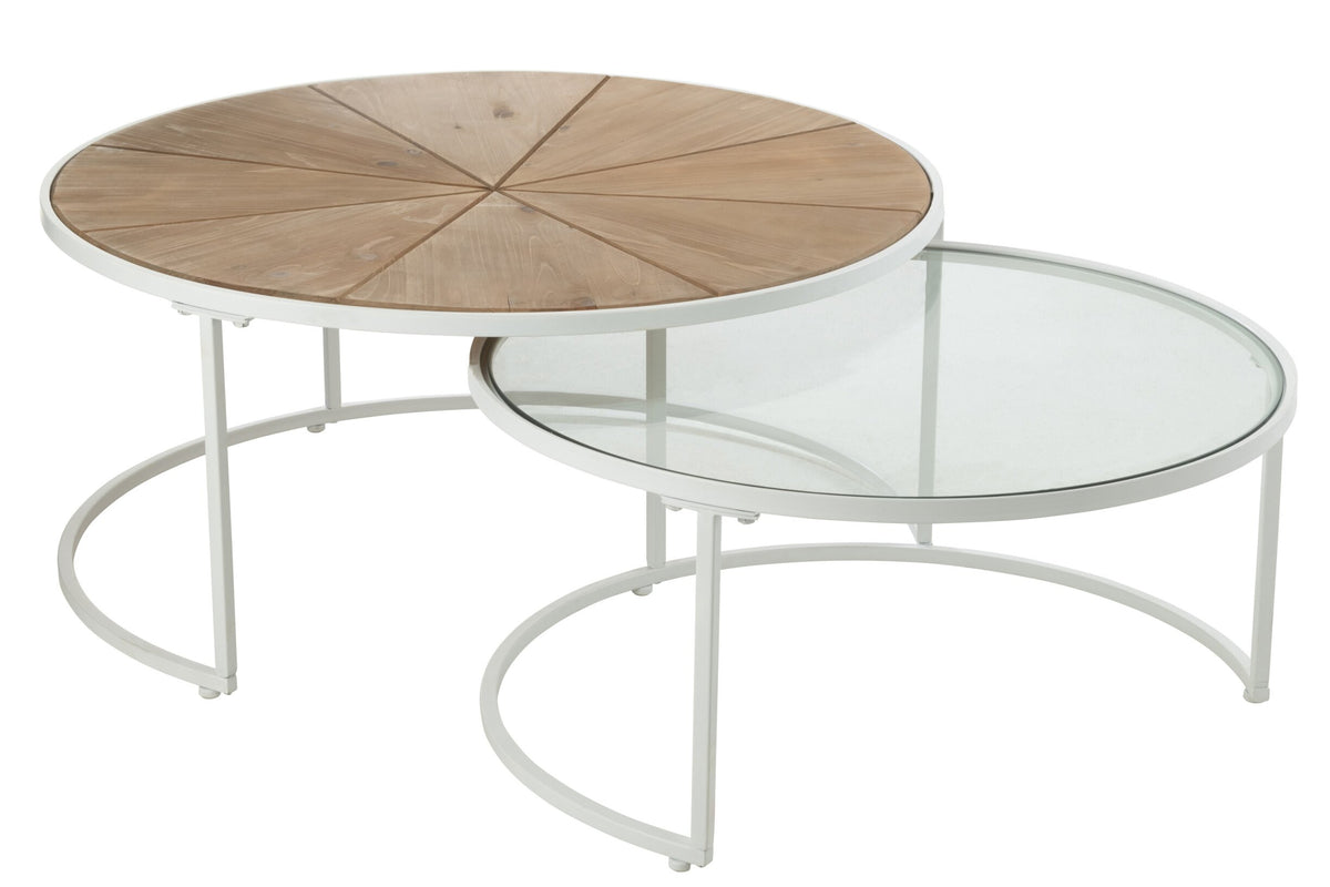 Set Of 2 Sidetables Relax Metal/Wood White/Natural