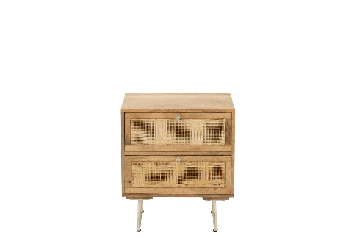 Bedside Table Rattan Mango Wood Natural