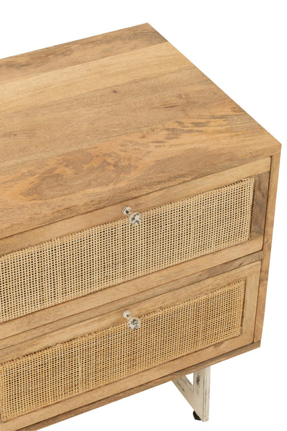 Bedside Table Rattan Mango Wood Natural