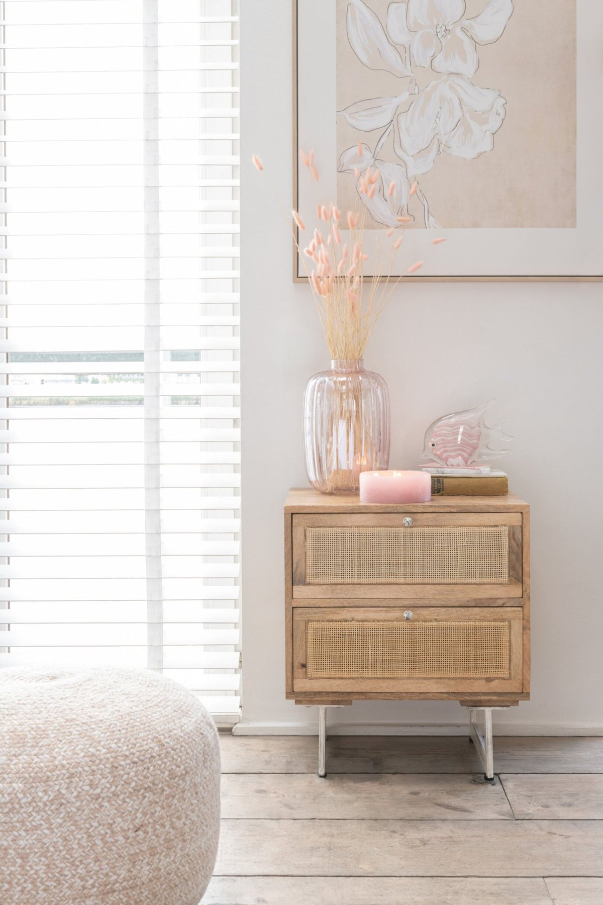 Bedside Table Rattan Mango Wood Natural