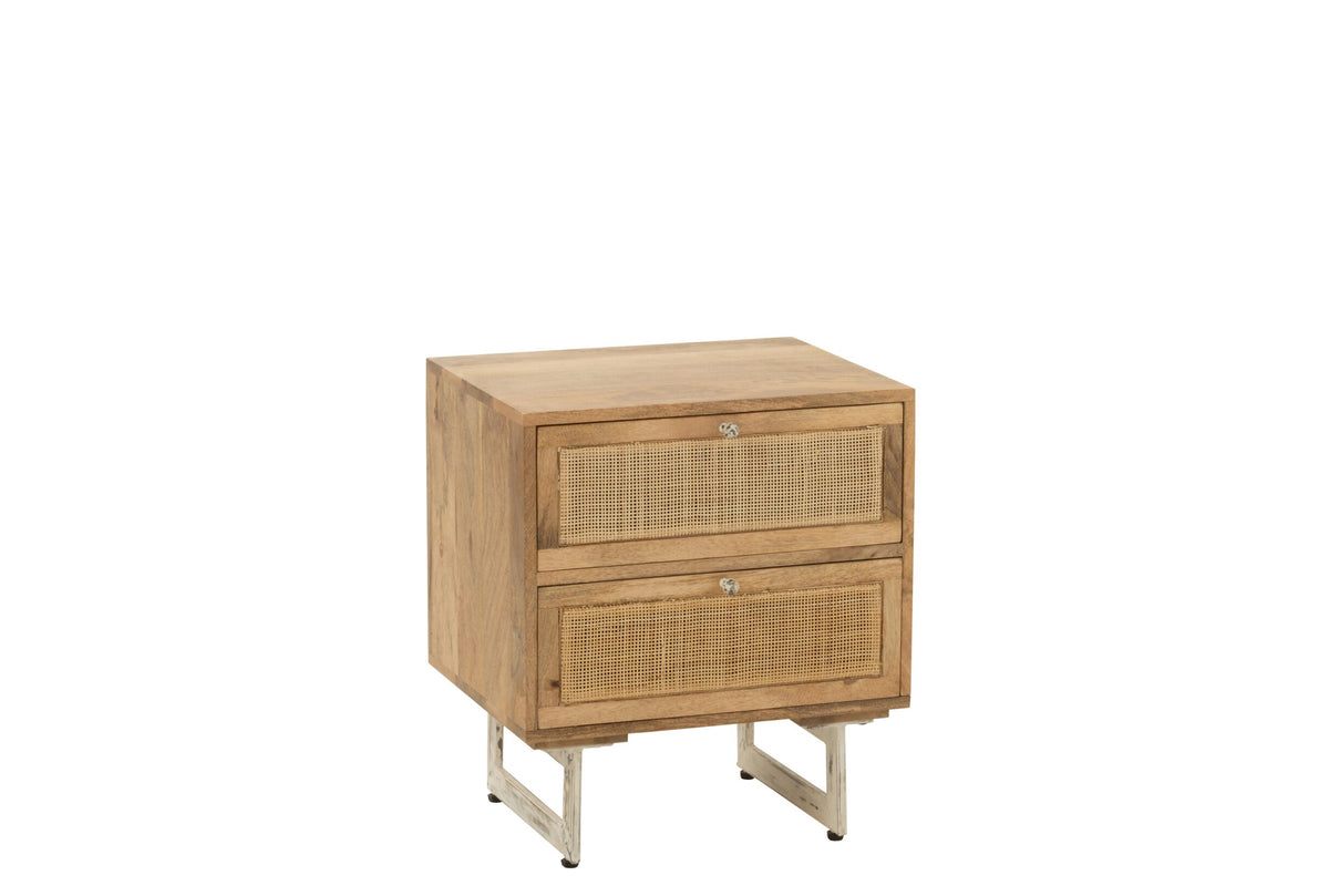 Bedside Table Rattan Mango Wood Natural