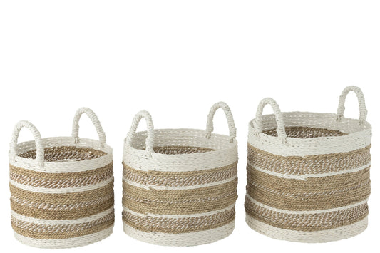 Set van 3 manden Caro raffia wit/naturel
