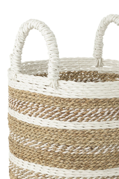 Set of 3 Caro raffia baskets white/natural