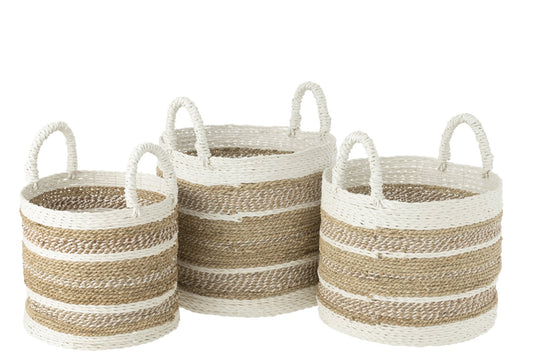 Set van 3 manden Caro raffia wit/naturel