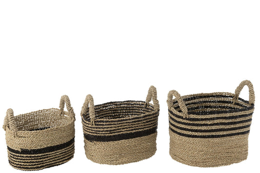 Set van 3 manden Aline raffia zwart/naturel