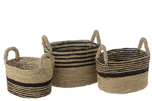 Set van 3 manden Aline raffia zwart/naturel