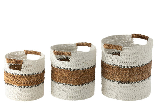 Set van 3 manden Laura raffia wit/naturel