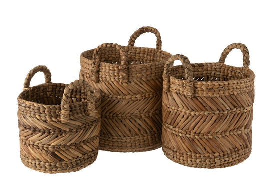 Set van 3 manden gevlochten raffia naturel