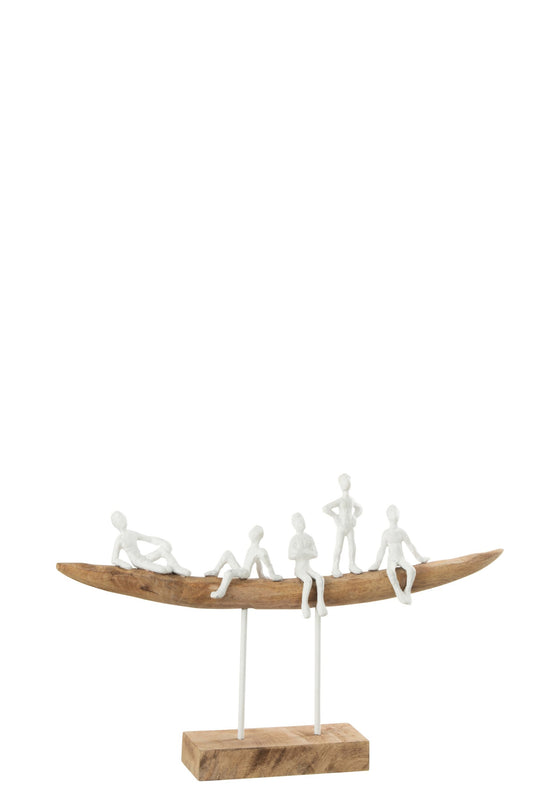 People On Bench Wood Metal White Natural Small