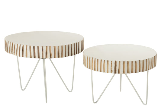 Set Of 2 Tables Ying Wood Metal White