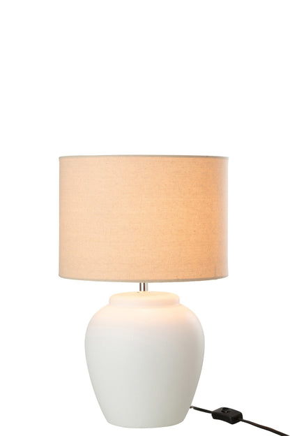 Lamp Meli + shade ceramic linen white small