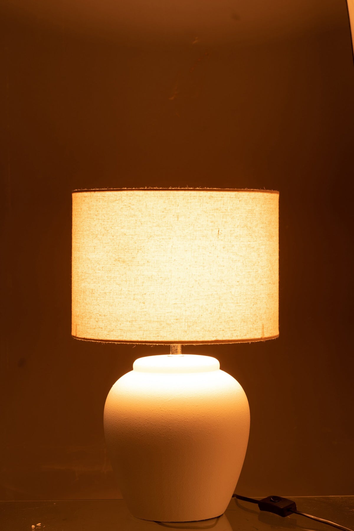 Lamp Meli + shade ceramic linen white small