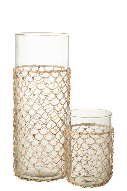 Vase Knitting Glass/Cane Transparent Large