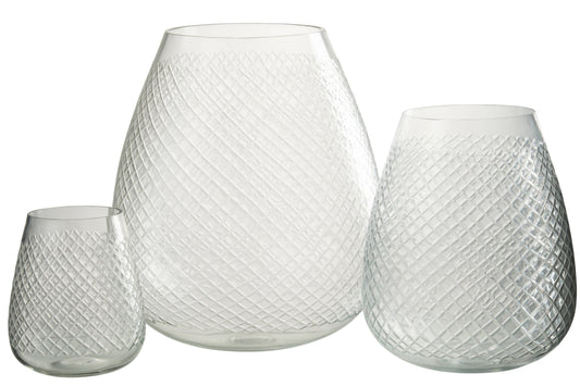 Vase Checkered Glass Transparent Large