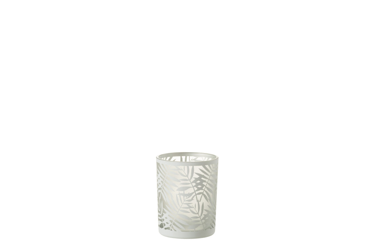 Windlicht Bladeren Glas Wit Medium