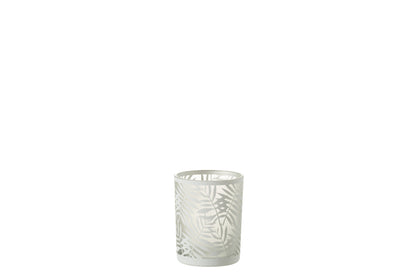 Windlicht Bladeren Glas Wit Medium