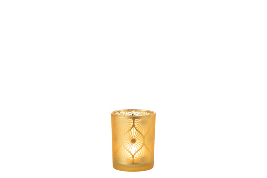 Windlicht Ruit Bloemen Glas Geel Medium