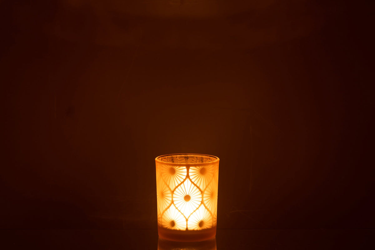 Windlicht Ruit Bloemen Glas Geel Medium