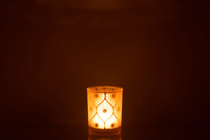 Windlicht Ruit Bloemen Glas Geel Medium