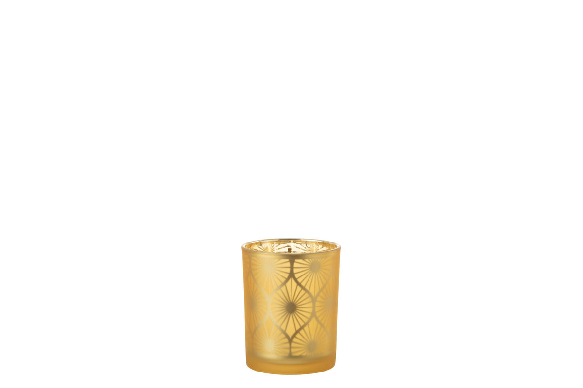 Windlicht Ruit Bloemen Glas Geel Medium
