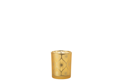 Windlicht Ruit Bloemen Glas Geel Medium