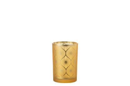 Windlicht Ruit Bloemen Glas Geel Large