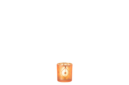 Theelichthouder Ruit Bloemen Glas Oranje Small